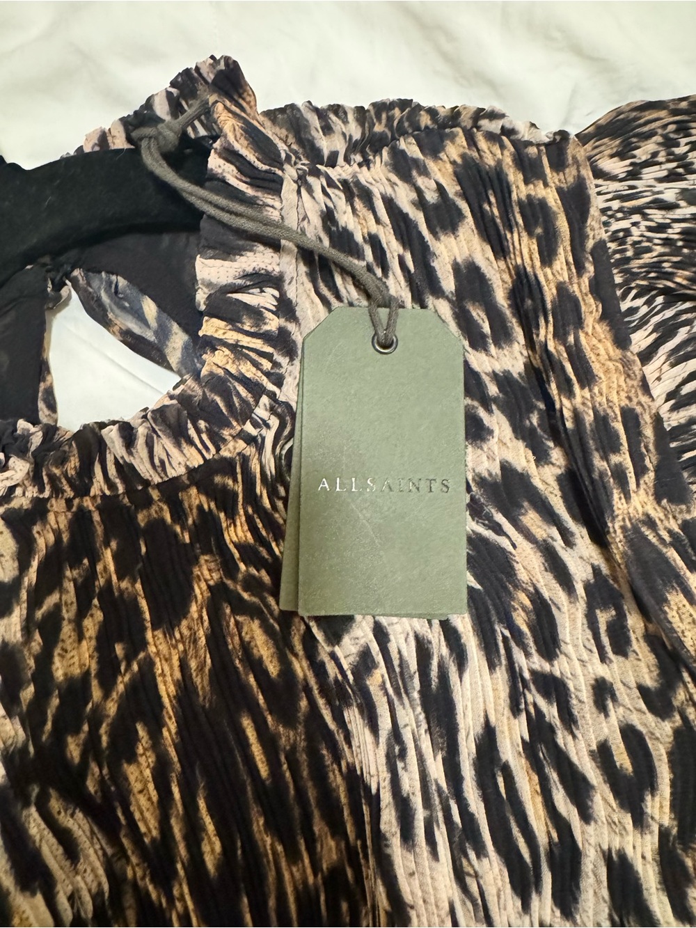 All Saints Leopard-Print Tiered Mini Dress in Black and Cream - Picture 5 of 5
